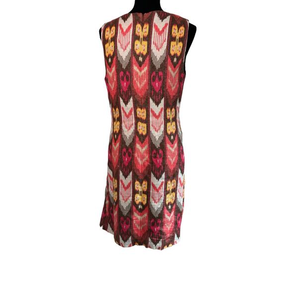 Tory Burch Linen Ikat Print Dress Size 12 Sheath Sleeveless Metallic Thread - Picture 3 of 9